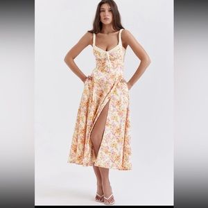 HOUSE OF CB 'Paloma' Ivory Print Bustier Sundress /Size L-US 8-10